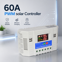 Contrôleur de charge solaire PWM 60A automatique 12V/24V/36V/48V avec triple affichage numérique et double port USB pour système solaire hors réseau