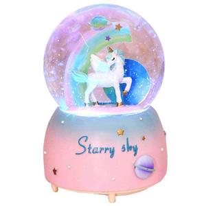 Resin Lighting Crystal Snow Globes Unicorn with Music Box