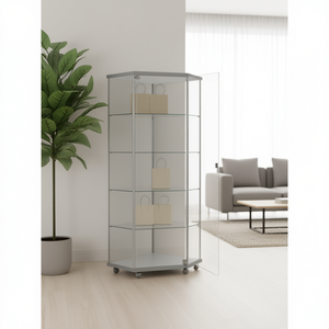 Vitrina Esquinera de Aluminio 73x73x180cm Gris Claro con Vidrio Templado, Estantes Ajustables y Puerta con Cerradura - Product Image 3