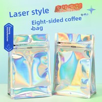 Sac en plastique pour grains de café, impression gravure personnalisée, 250g, résistant à l'humidité, fond carré avec valve et effet hologramme laser