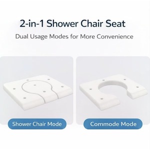 Chaise de douche pour personnes âgées et handicapées, siège de salle de bain réglable en alliage d'aluminium bleu avec dossier et accoudoirs - Product Image 4