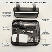 Kit d'urgence portable pour vélo avec pompe, patchs, multi-outils, leviers de pneu, clé, sacoche de selle, kit d'outils de réparation pour VTT et vélo de route