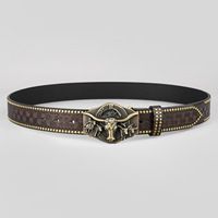 Yonger Factory Bull Hebilla Color Castaño Correa América Vaquero Hombre Cinturón de cuero