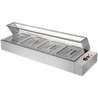 Bain-marie électrique de table en acier inoxydable en gros, capacité de 8 L avec une puissance de 1200 W, étagère en verre/comptoir chauffe-plats