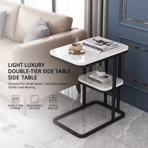 Table d'appoint moderne de bonne qualité à double niveau, table de chevet pour chambre à coucher, table basse avec étagère de rangement - Product Image 1