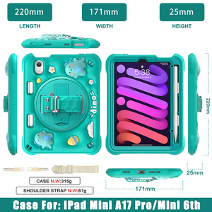 Couverture pour enfants mignon dinosaure <span class=keywords><strong>vert</strong></span> pour <span class=keywords><strong>iPad</strong></span> mini 6/7 filles 360 étui de Protection complet avec poignée et étui porte-stylo - Product Image 4