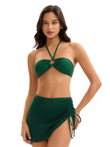 Traje de baño de fitness de una pieza con estilo para mujer europea americana Sexy patrón sólido estampado recortado ropa de playa de talla grande ecológico - Product Image 2