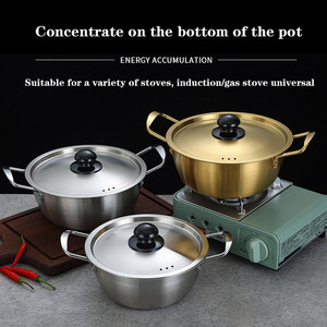 Korean Double Handle Gold Silver Instant Stainless Steel Instant Noodle <strong>Small</strong> Boiling Soup <strong>Pot</strong> for Induction <strong>Cooker</strong> Cooking - Product Image 4