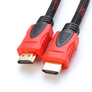 كابل HDMI HD عالي الوضوح لأجهزة الكمبيوتر والتلفاز بحلقة مزدوجة شبكية مضفرة باللون الأحمر والأسود