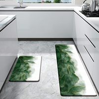 Tapis de cuisine anti-fatigue moderne et minimaliste à motif floral de 10 mm avec coussinets |   Tapis de cuisine antidérapant, lavable et imperméable, 2 pièces