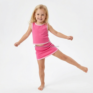 Ensemble de yoga sans manches pour filles, haut uni avec jupe intégrée et short, tenue décontractée pour le sport quotidien, personnalisation en petite série - Product Image 2