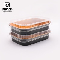 Petit récipient en aluminium à parois lisses 410 ml noir et or, plat à emporter et à cuire pour poulet, viande, plats préparés