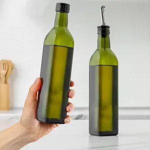 250ml 500ml 750ml 1000ml Empty Square Dark Green Food Grade Olive Oil Glass Bottle