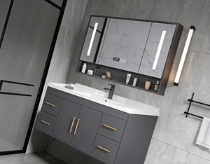 Gray <b>square</b> <b>mirror</b> bathroom cabinet smart storage cabinet white countertop washbasin wall-mounted - Product Image 3