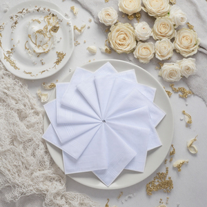 منديل قطني ناعم أبيض للرجال، مقاس 16*16 بوصة، 100% قطن نقي، مناديل سادة مع شريط جاكار للهدايا والزفاف - Product Image 5