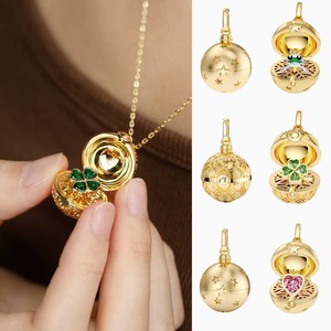 Chất Lượng Cao Đồng Mạ 14K Vàng Bốn Lá Hoa Hình Trái Tim Mở Và Đóng Cửa Mặt Dây Chuyền Vòng Cổ Cho Phụ Nữ Như Một Món Quà - Product Image 1