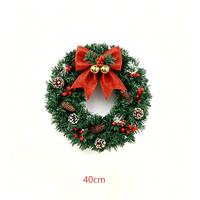 Guirlande de Noël Ronde en Plastique 40cm avec Nœud Pailleté, Cône de Pin et Baies Rouges – Décoration de Vitrine de Noël 2026 – Nouveauté Promotionnelle