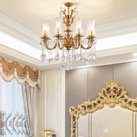 Lustre en cristal de verre de luxe en cuivre européen, luminaires suspendus, salon, lustre moderne victorien, lampes suspendues pour hôtel