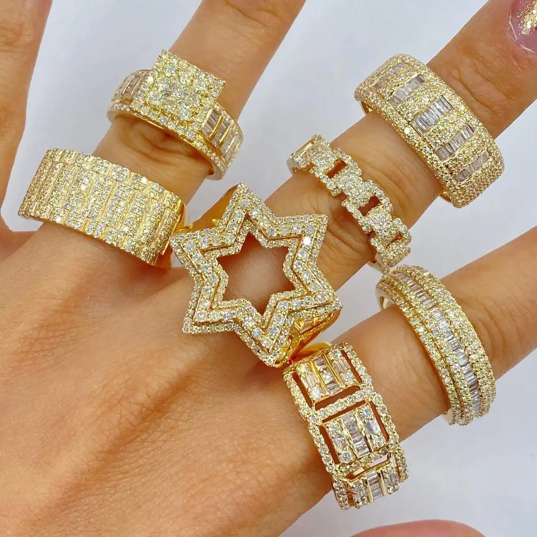 공장 도매 새로운 디자인 10K 14k 18k 24k 진짜 단단한 금 힙합 VVS Moissanite 다이아몬드 반지 사자 그림 보석 남성용