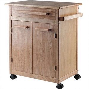 Chariot de cuisine multifonctionnel en bois au design moderne, simple et frais, avec étagères et armoires - Pratique et durable - Product Image 2