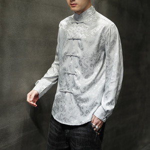 Vêtements traditionnels <span class=keywords><strong>chinois</strong></span> pour hommes Hanfu Top Long Sleeve Tang Suit Kung Fu Shirt Cardigan Coat - Product Image 1