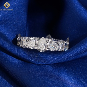 Anillo de Eternidad de Moissanita con Corte Brillante Redondo, Engaste de Garras, Bañado en Rodio, Plata 925, Anillo de Boda de Lujo con Corte de Pera para Mujer - Product Image 2
