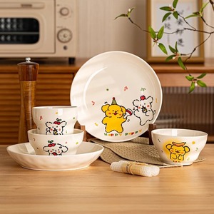 Creamy Puppy Ceramic Dinnerware <b>Set</b> Round Cartoon Design Home Use Bowl Plate <b>Cup</b> <b>Set</b> - Product Image 1