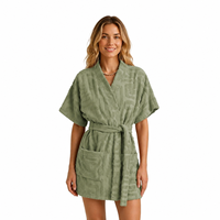 Peignoir court de luxe en coton jacquard éponge avec poches, léger, pour la plage et la piscine