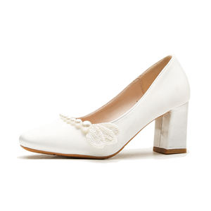 Escarpins à talons blocs de 7cm élégants en microfibre <span class=keywords><strong>ivoire</strong></span> pour femmes, chaussures de mariée - Product Image 3