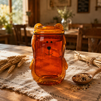 Gobelet en verre à double paroi isolé avec couvercle, motif ours mignon, pour la maison et la cuisine, en verre transparent ambré, pour eau, jus, lait