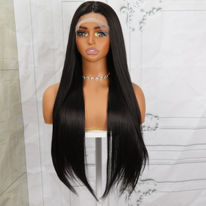 2025 mode européenne américaine en forme <span class=keywords><strong>de</strong></span> T dentelle avant perruque brun clair cheveux raides avec <span class=keywords><strong>tresse</strong></span> fendue pour les femmes noires modèle SM9883 - Product Image 3