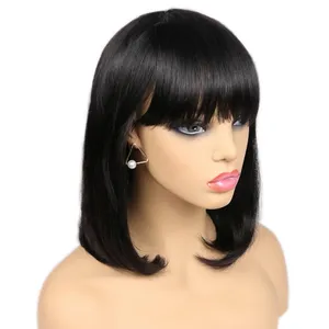 Peruca de cabelo humano, a mais barata feita peruca bob não renda para mulheres negras remy cabelo humano reto