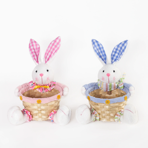 DAMAI Wholesale Easter Decor Cartoon Plaid Fabric Rabbit Doll Candy Woven Basket Creative Tabletop Decoration Centerpiece - Product Image 4