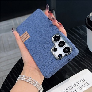 เคสโทรศัพท์ผ้าลินินแม่เหล็กแฟชั่นสำหรับ Samsung S25 S24 S23 Ultra Plus พร้อมกรอบเลนส์โลหะ ป้องกันการกระแทก - Product Image 1