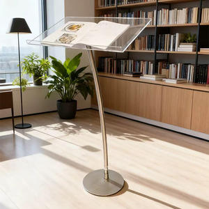 Pupitre <span class=keywords><strong>de</strong></span> conférence incurvé sur pied, personnalisé, avec plateau en acrylique noir, facile à assembler, recyclable et résistant à l'eau - Product Image 5