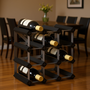 Portabottiglie in legno massello di pino nero per 12 bottiglie, mobile moderno per la casa - Product Image 2