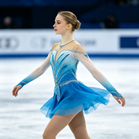 Robe de patinage et de danse pour enfants et adultes, dégradé bleu et blanc, manches longues en maille, strass, dos lacé, pour compétition et spectacle de patinage sur glace
