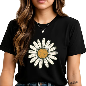 T-shirt pour femme à manches courtes, vintage, à fleurs, respirant, évacuant l'humidité, 100% coton sergé, pour toutes les saisons - Product Image 1