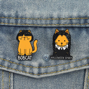 漫画猫ブローチエナメルピンハロウィーンスピリットボブキャット猫ブローチラペルバッジバックパックジュエリーギフト卸売ピン - Product Image 1