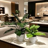 Ensemble de plantes artificielles réalistes de luxe Monstera et Alocasia en pot pour la décoration de table de salon moderne