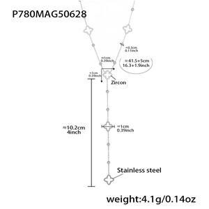 Vierbladige Bloem Kleine Stalen Bal Kwastje Dubbellaags Sleutelbeen Ketting 18K Verguld Roestvrij Staal - Product Image 5
