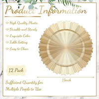 Assiette de présentation ronde dorée de 13 pouces en plastique, style européen, pour banquets, mariages et décoration intérieure