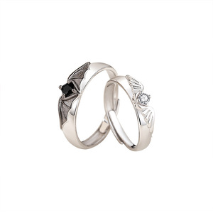 Lot de 2 bagues de couple Diable et Ange pour femmes et hommes, bijoux tendance, cadeaux, bagues de mariage et de fiançailles ajustables - Product Image 4