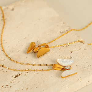 Collier pendentif papillon en coquille blanche et zircon, chaîne dorée, bijou de clavicule, cadeau - Product Image 3