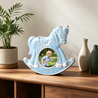 Cadre photo en alliage de zinc en forme de cheval à bascule, émail bleu, pour décoration de chambre de nouveau-né, cadeau de baby shower, vente en gros