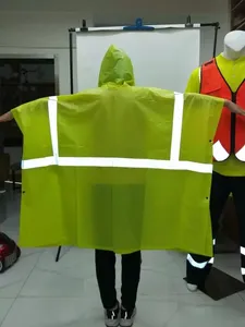 Reflective Safety High Quality Raincoat PVC Coating Fluorescent Yellow Rain Poncho 100% Waterproof