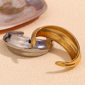 European American Style Cross-Border Fashion Unisex Stainless Steel Gold/<b>Silver</b> Plated Wide <b>Cuff</b> <b>Bracelet</b> Simple Smooth - Product Image 3