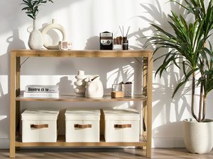 Ivory White Decorative Storage Baskets with PU Handles Square Flexible Design Closet Storage <b>Bins</b> Hand Washable - Product Image 5