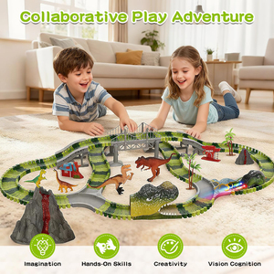 Set de Vías de <span class=keywords><strong>Tren</strong></span> Flexibles con Luz LED, Coche de Dinosaurio, Juguetes de Aventura en <span class=keywords><strong>el</strong></span> Mundo de los Dinosaurios, Regalos STEM para Niños, Pista de Carreras de Dinosaurios - Product Image 2