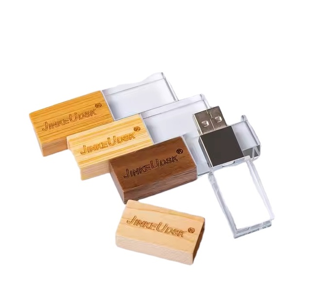 Custom Logo USB Wood Crystal Flash Drive Promotional Eco Corporate Gift Pen Drive with Wood Case